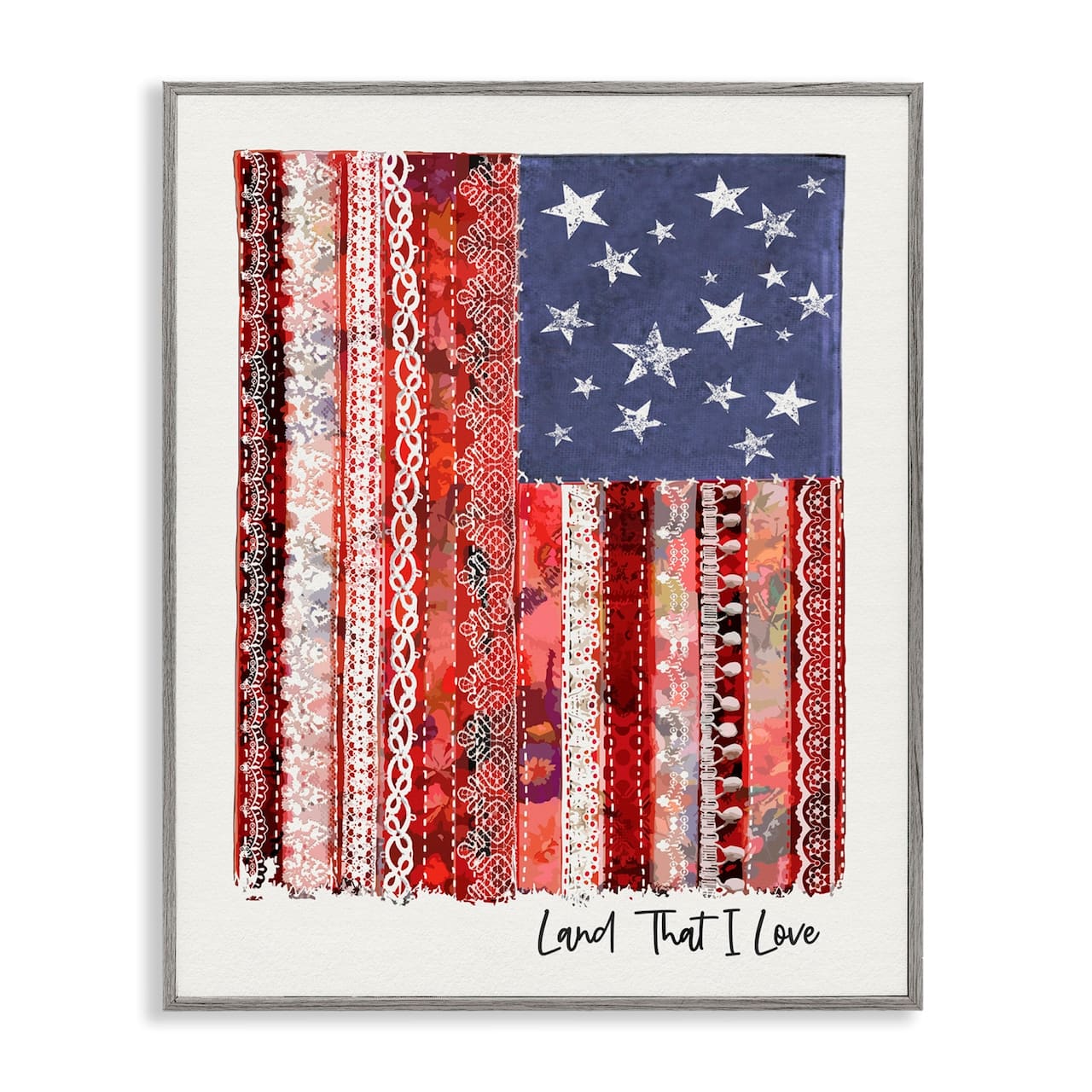 Stupell Industries Land That I Love Phrase Macrame American Flag Framed Giclee Art
